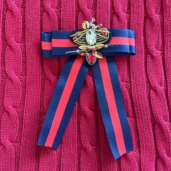 BROOCH red blue bee crystal canvas - Picture 3 of 3